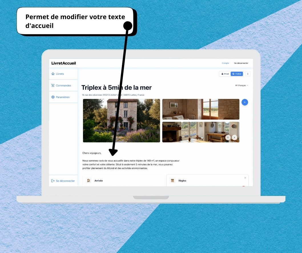 Modifiez votre texte d'accueil à tout moment